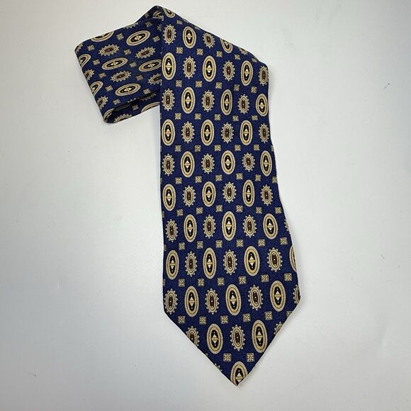 Valentino Cravatte Italy Made Men’s Necktie Blue Geometric 100% Silk Neck Tie - Picture 4 of 9